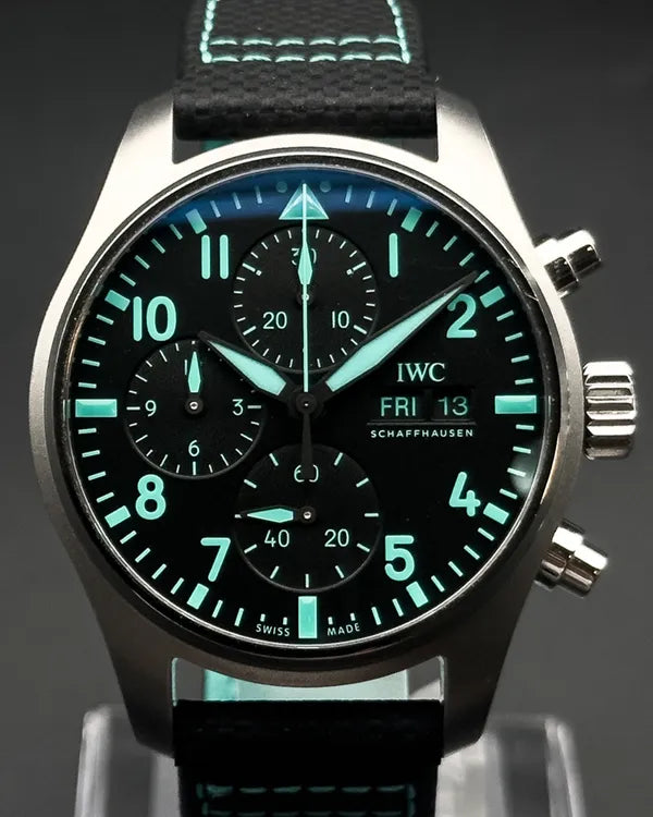2023 IWC Schaffhausen Pilot Chronograph "Mercedes AMG Petronas F1" 41MM Black Dial Leather Strap (IW388108)