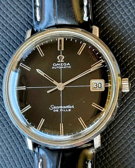 Omega De Ville 34MM Black Dial Aftermarket Leather Strap (166.033)