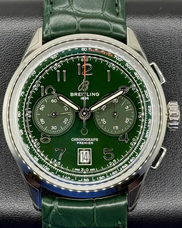 Breitling Premier B01 42MM Green Dial Leather Strap (AB0145)