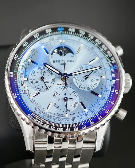 2025 Breitling Navitimer B19 Chronograph Perpetual Calendar 43MM Ice Blue Dial Steel Bracelet (PB1920251C1A1)