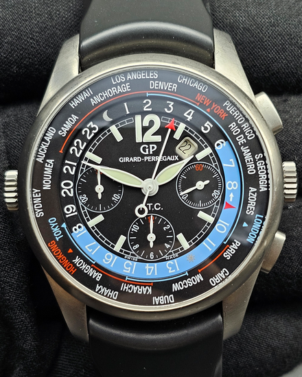 Girard Perregaux World Time 43MM Black Dial Rubber Strap (49805)