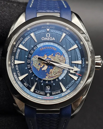 2022 Omega Seamaster Aqua Terra Worldtimer 43MM Blue Dial Rubber Strap (220.12.43.22.03.001)