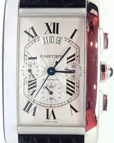 Cartier Tank Américaine Chronograph 31.5MM White Dial Leather Strap (2894)