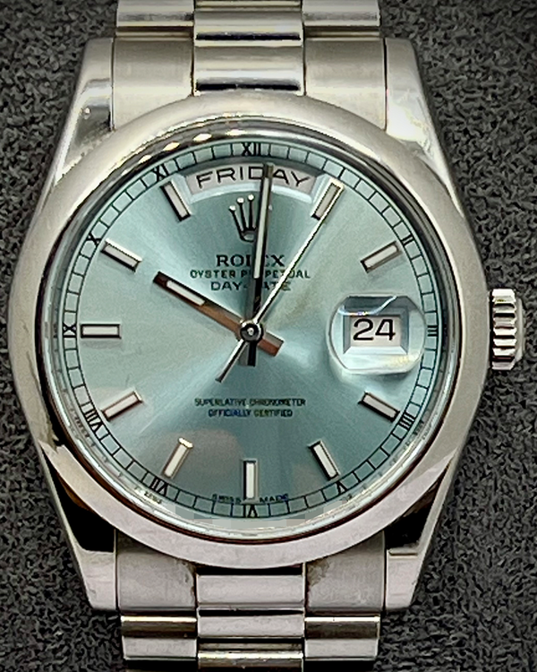 2015 Rare Rolex Day-Date 36MM Ice Blue Dial Platinum President Bracelet (118206)