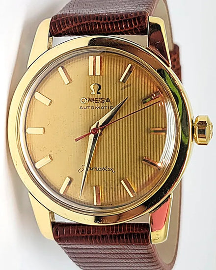 1958 Omega Seamaster 18k Gold 34MM Gold Dial Aftermarket Leather Strap (2848/46)