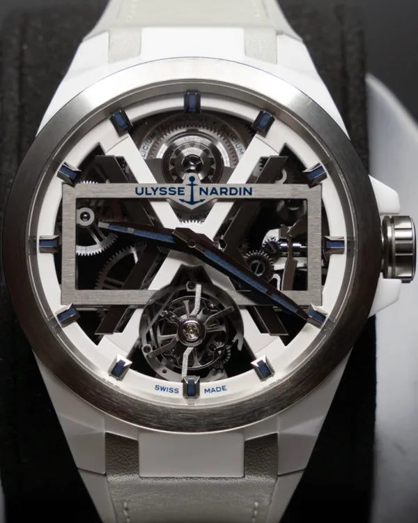Rare 2022 Ulysse Nardin Blast Tourbillon Ceramic 45MM Skeleton Dial Leather Strap (1723-400/00)