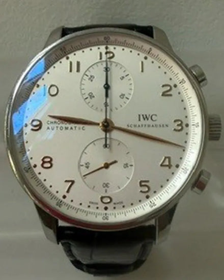 IWC Schaffhausen Portugieser Chronograph 40.9MM Silver Dial Leather Strap (IW371445)