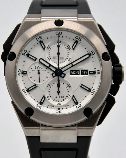 2013 IWC Schaffhausen Ingenieur Double Chronograph 45MM Silver Dial Rubber Strap (IW386501)