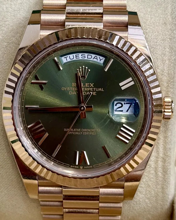 2021 Rolex Day-Date 40MM Green Dial Rose Gold President Bracelet (228235)