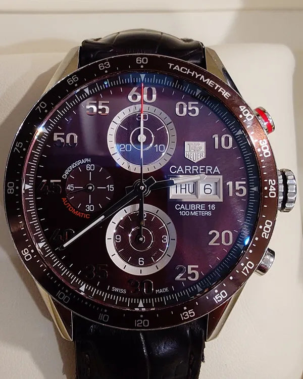 Tag Heuer Carrera Calibre 16 43MM Brown Dial Leather Strap (CV2A12)