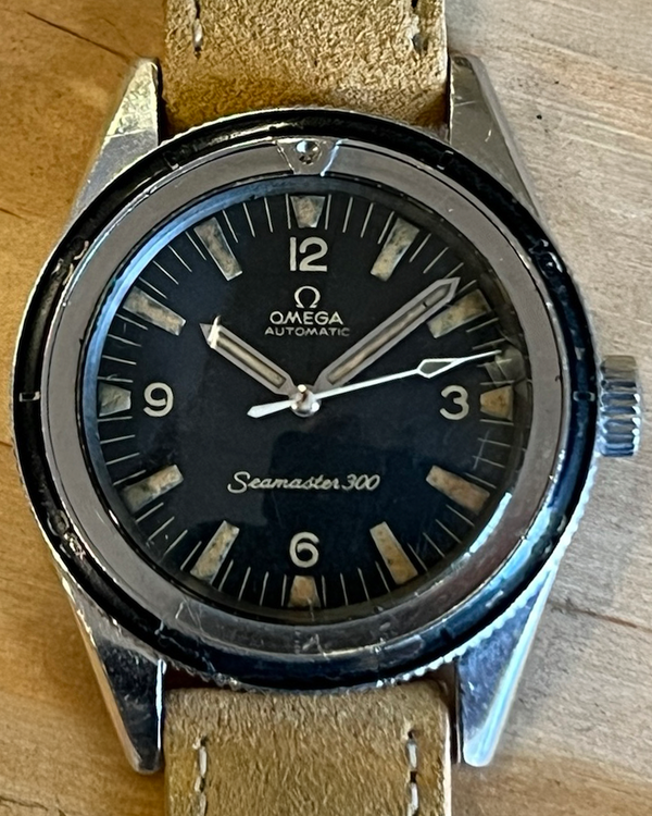 Rare Omega Seamaster 300 39MM Black Dial Aftermarket Leather Strap (165.014)