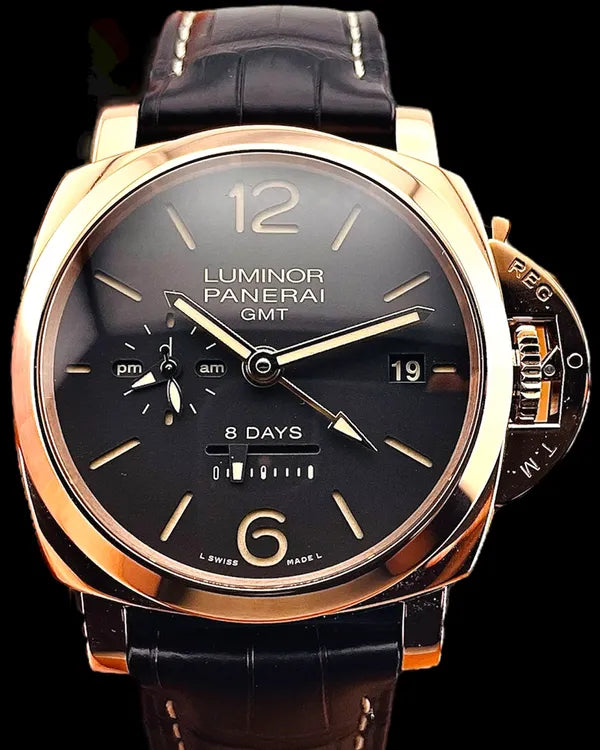Panerai Luminor 1950 8 Days GMT 44MM Brown Dial Leather Strap (PAM00576)