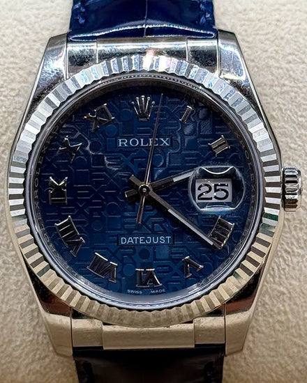2013 Rolex Datejust 36MM Blue "Jubilee" Dial Leather Strap (116139)