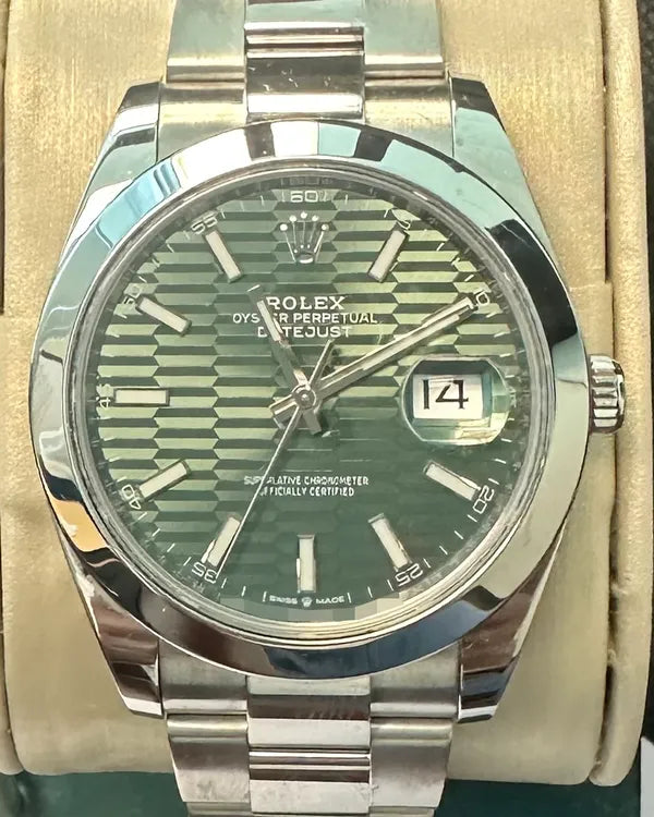 2023 Discontinued Rolex Datejust 41MM Green "Fluted Motif" Dial Oyster Bracelet (126300)