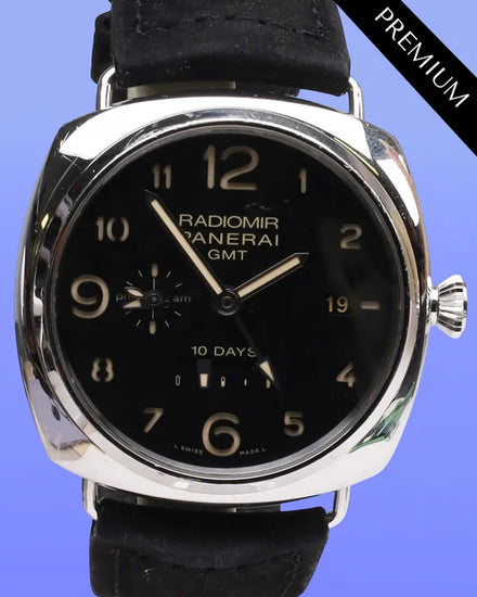 No Reserve - 2012 Panerai Radiomir 10 Days GMT Acciaio "Miami Tribute"  L.E. 47MM Black Dial Leather Strap (PAM00483)