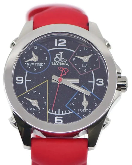 Jacob & Co. Five Time Zones 40MM Quartz Black Dial Leather Strap (JCM80)