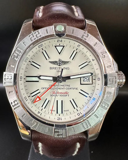 Breitling Avenger II GMT 43MM White Dial Leather Strap (A3239011/G778)
