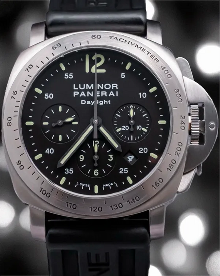2007 Panerai Luminor Chronograph Daylight 44MM Black Dial Rubber Strap (PAM00250)