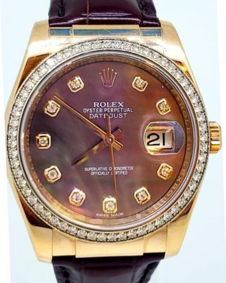 Rolex Datejust 36MM Mother of Pearl Dial Leather Strap (116185)