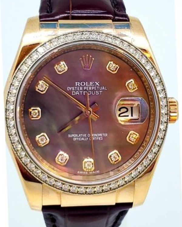 Rolex Datejust 36MM Mother of Pearl Dial Leather Strap (116185)