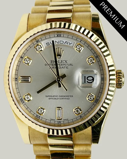 2001 (K Serial) Rolex Day-Date 36MM Silver Dial Yellow Gold President Bracelet (118238)