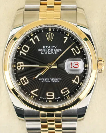Rolex Datejust 36MM Black "Concentric" Dial Two-Tone Super Jubilee Bracelet (116203)