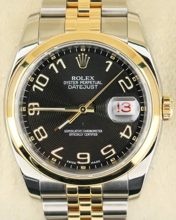 Rolex Datejust 36MM Black "Concentric" Dial Two-Tone Super Jubilee Bracelet (116203)