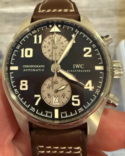 IWC Schaffhausen Pilot Spitfire Chronograph “Antoine de Saint-Exupéry” 43MM Brown Dial Leather Strap (IW387806)