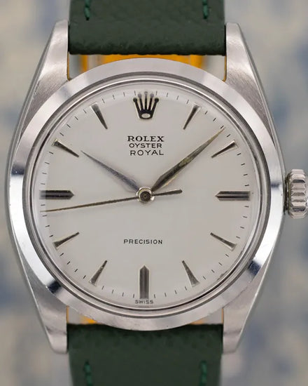 Rolex Oyster Precision 34MM Silver Dial Aftermarket Leather Strap (6426)