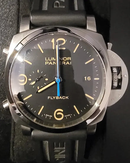 2016 Panerai Luminor 1950 3 Days Chrono Flyback 44MM Black Dial Rubber Strap (PAM00524)