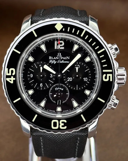 2023 Blancpain Fifty Fathoms Flyback "Bathyscaphe" 45MM Black Dial Textile Strap (5085F-1130-52A)