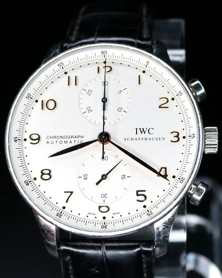 2008 IWC Schaffhausen Portugieser Chronograph 41MM White Dial Leather Strap (IW371401)