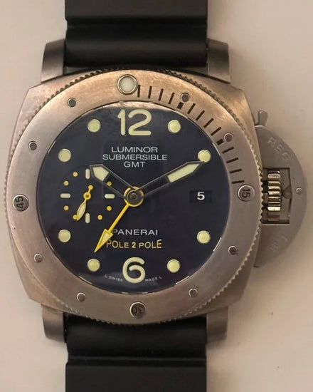 Panerai Submersible Luminor 1950 3 Days GMT "Pole 2 Pole" L. E. 47MM Blue Dial Rubber Strap (PAM00719)