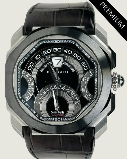 Bvlgari Octo Retrogradi 45MM Black Dial Leather Strap (101882)