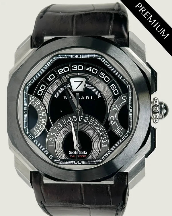 Bvlgari Octo Retrogradi 45MM Black Dial Leather Strap (101882)