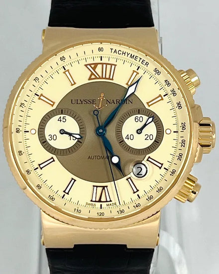 Ulysse Nardin Marine Chronograph 41MM Cream Dial Leather Strap (356-66/354)