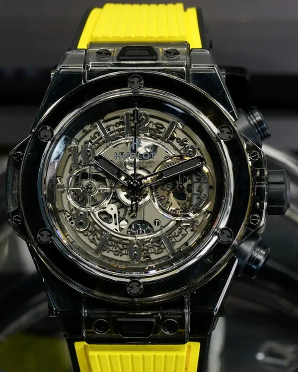2021 Hublot Big Bang Unico All Black Sapphire 45MM Skeleton Dial Rubber Strap (411.JB.4901.RT)