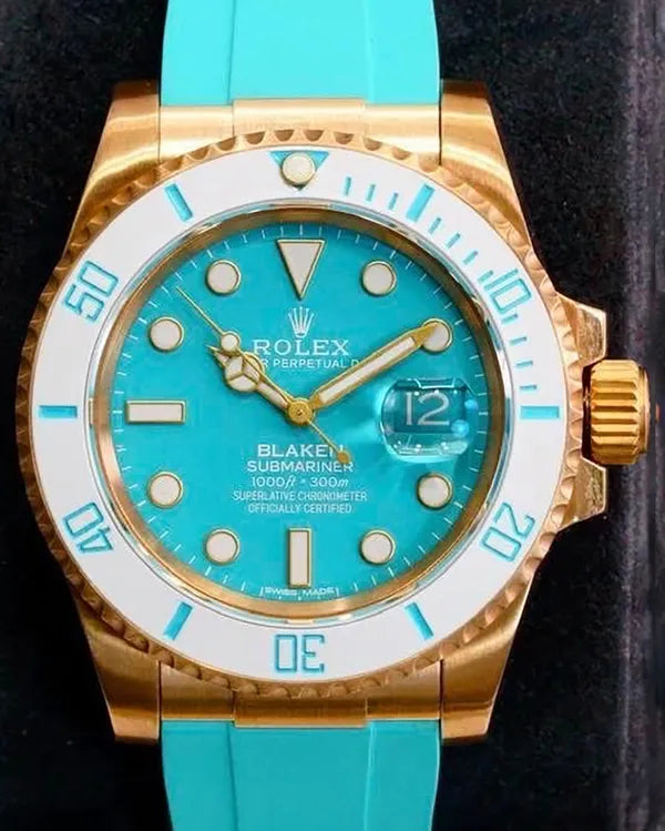 Rolex Submariner Date "Blaken Bronze" 40MM Aftermarket Turquoise Dial Aftermarket Rubber Strap (116610LN)