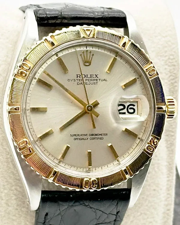 1971 (2.6 Mill. Serial) Rolex Datejust Turn-O-Graph Thunderbird 36MM Silver Dial Leather Strap (1625)