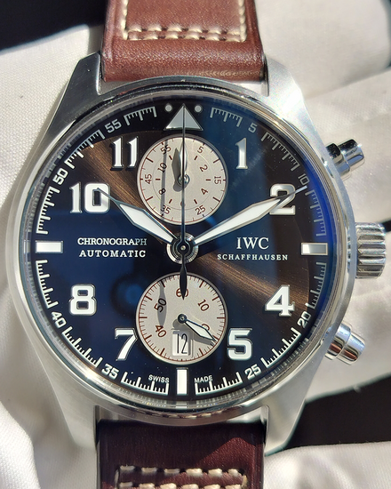 IWC Schaffhausen Pilot Spitfire Chronograph “Antoine de Saint Exupéry” 43MM Brown Dial Leather Strap (IW387806)