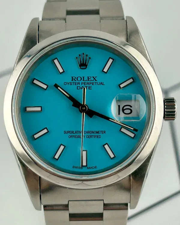 Rolex Oyster Perpetual Date 34MM Aftermarket "Tiffany" Blue Dial Oyster Bracelet (15200)