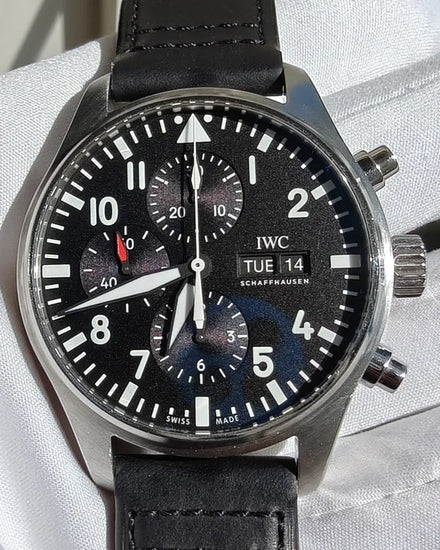 2018 IWC Schaffhausen Pilot Chronograph 43MM Black Dial Leather Strap (IW377709)