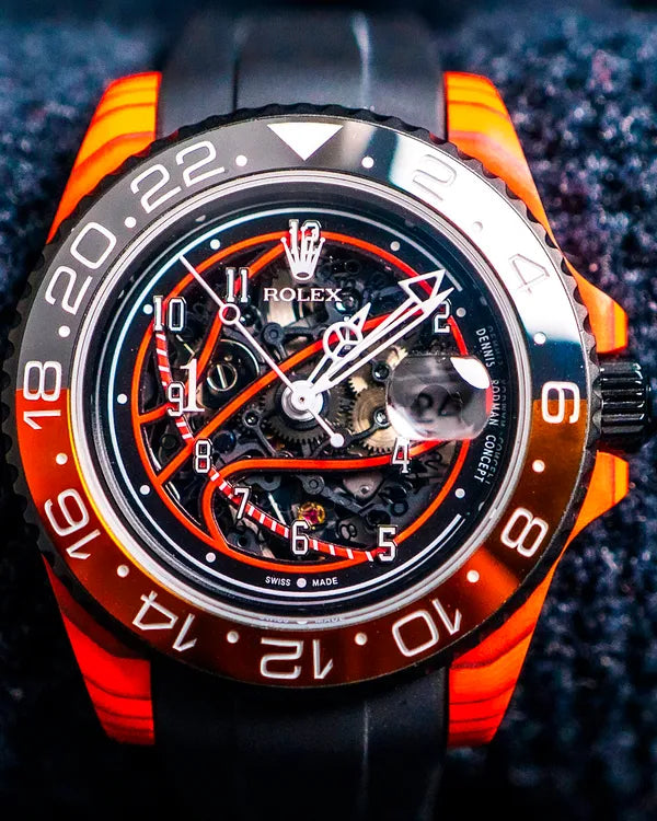 Rolex GMT-Master II "Dennis Rodman Concept" Red Carbon 41MM Aftermarket Skeleton Dial Aftermarket Rubber Strap (AMDT01)