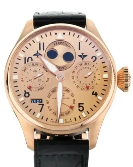 IWC Schaffhausen Pilot Perpetual Calendar Boutique Edition L.E. 46MM Gold Dial Leather Strap (IW502639)