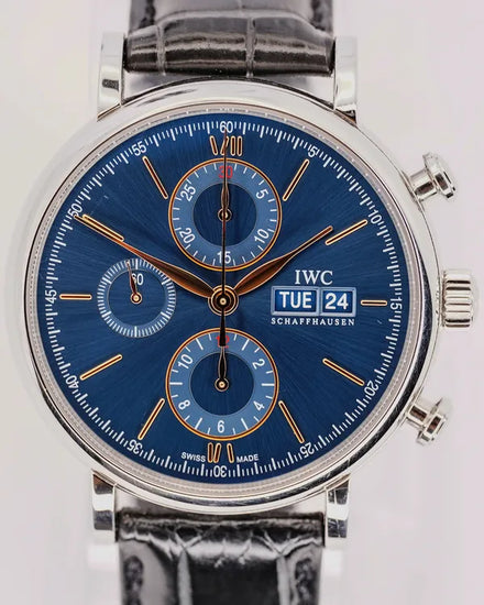 2024 IWC Schaffhausen Portofino Chronograph 42MM Blue Dial Leather Strap (IW391036)