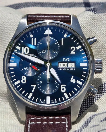 2017 IWC Schaffhausen Pilot Chronograph "Le Petit Prince" 43MM Blue Dial Leather Strap (IW377714)