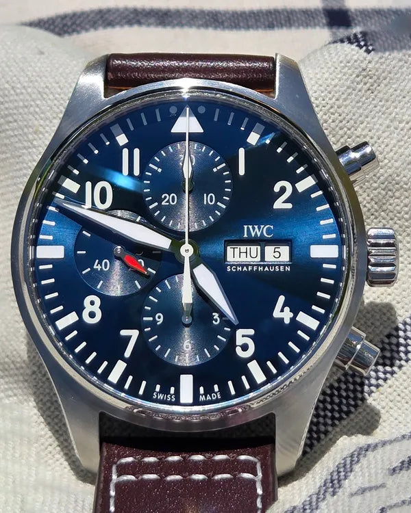2017 IWC Schaffhausen Pilot Chronograph "Le Petit Prince" 43MM Blue Dial Leather Strap (IW377714)