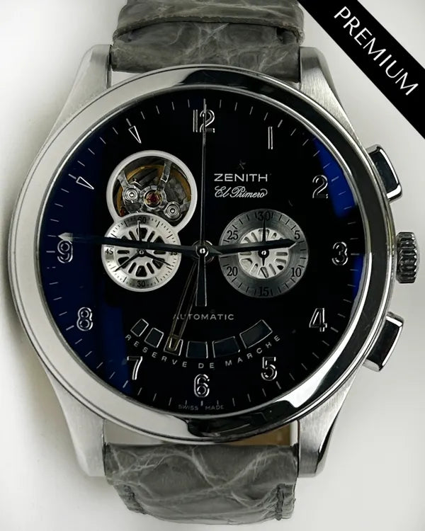 Zenith El Primero Grande Class 44MM Black Dial Aftermarket Leather Strap (03.0520.4021)