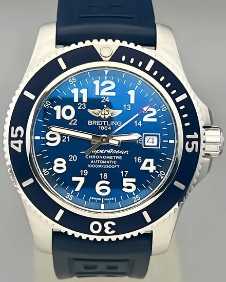 No Reserve - 2019 Breitling Superocean II 44MM Blue Dial Rubber Strap (A17392)