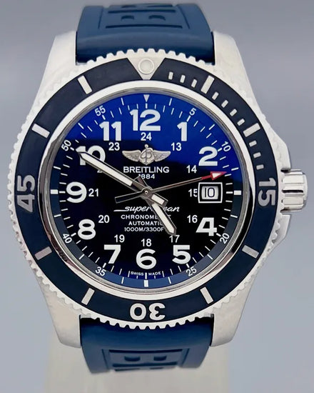 No Reserve - 2017 Breitling Superocean II 44MM Black Dial Rubber Strap (A17392D7/BD68)